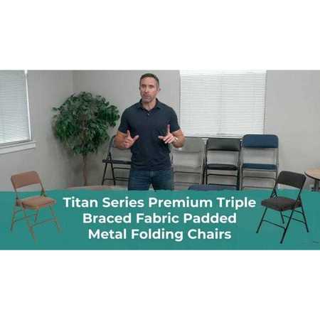 Atlas Commercial Products Triple-Braced Fabric Padded Metal Folding Chair, Gray with Navy Fabric MFC22NVYFP-1